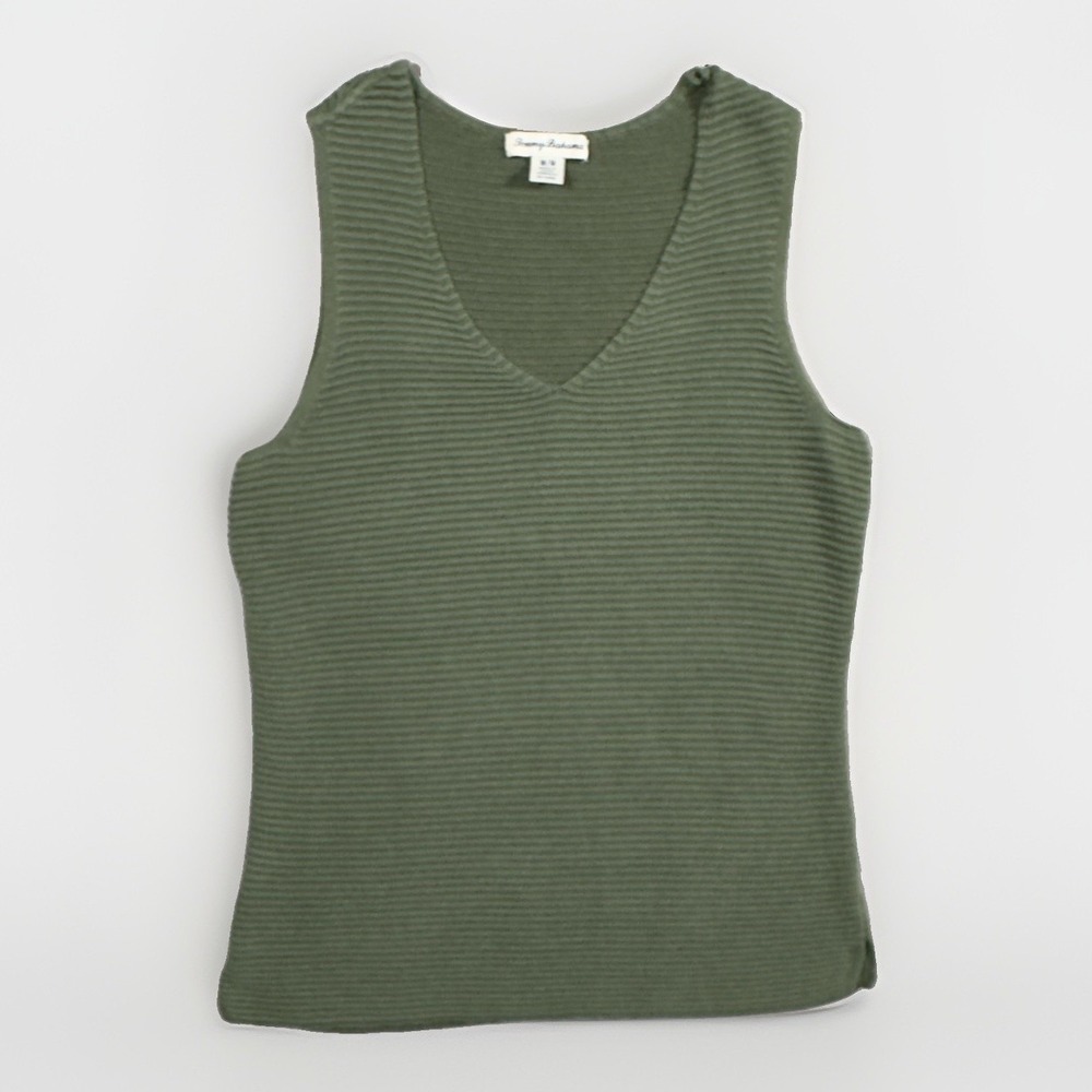 Tommy Bahama Women M Green Sleeveless Knit Sweater Tank Cotton Scoop Neck